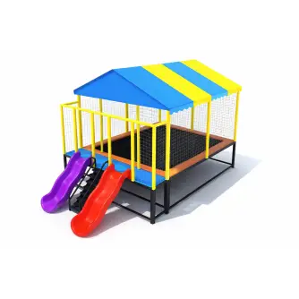 Trambulină Acoperită cu Tobogane Duble